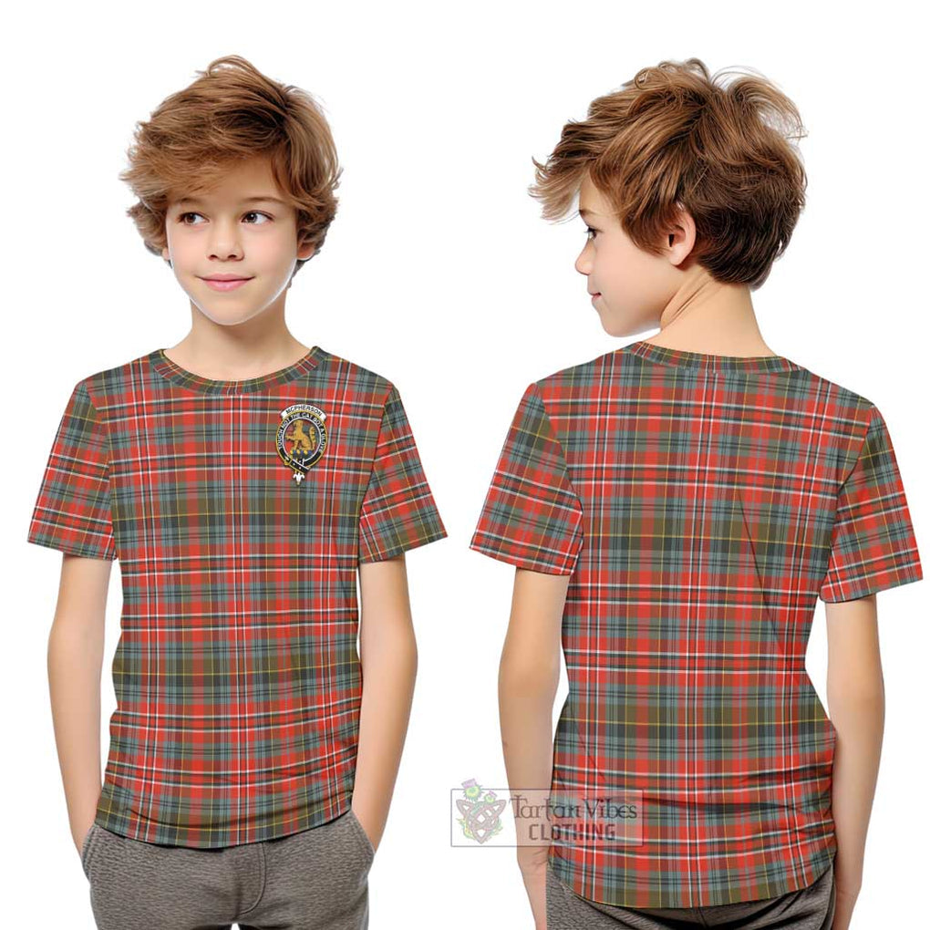 McPherson Weathered Tartan Kid T-Shirt with Family Crest Youth XL Size14 - Tartan Vibes Clothing