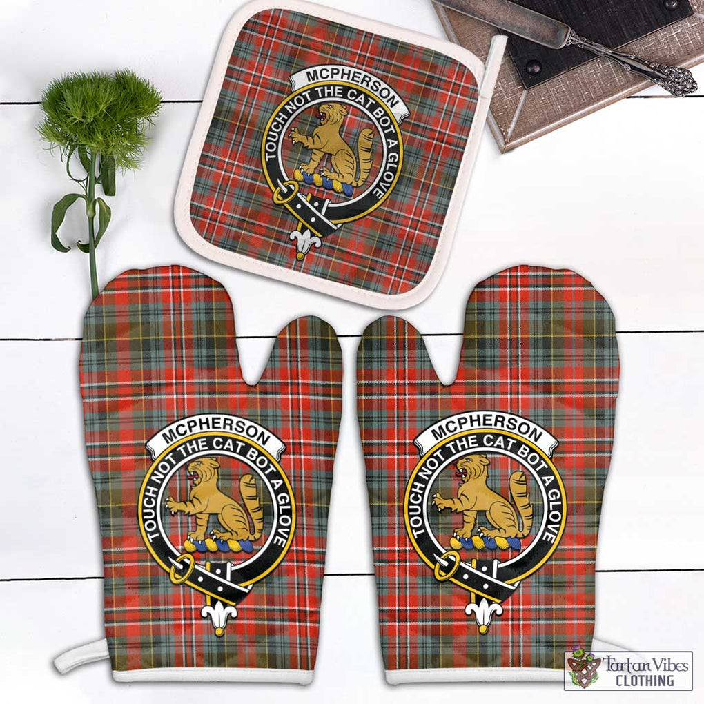 McPherson Weathered Tartan Combo Oven Mitt & Pot-Holder with Family Crest White - Tartan Vibes Clothing