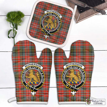 McPherson Weathered Tartan Combo Oven Mitt & Pot-Holder with Family Crest Combo 2 Oven Mitt & 1 Pot-Holder Black - Tartan Vibes Clothing
