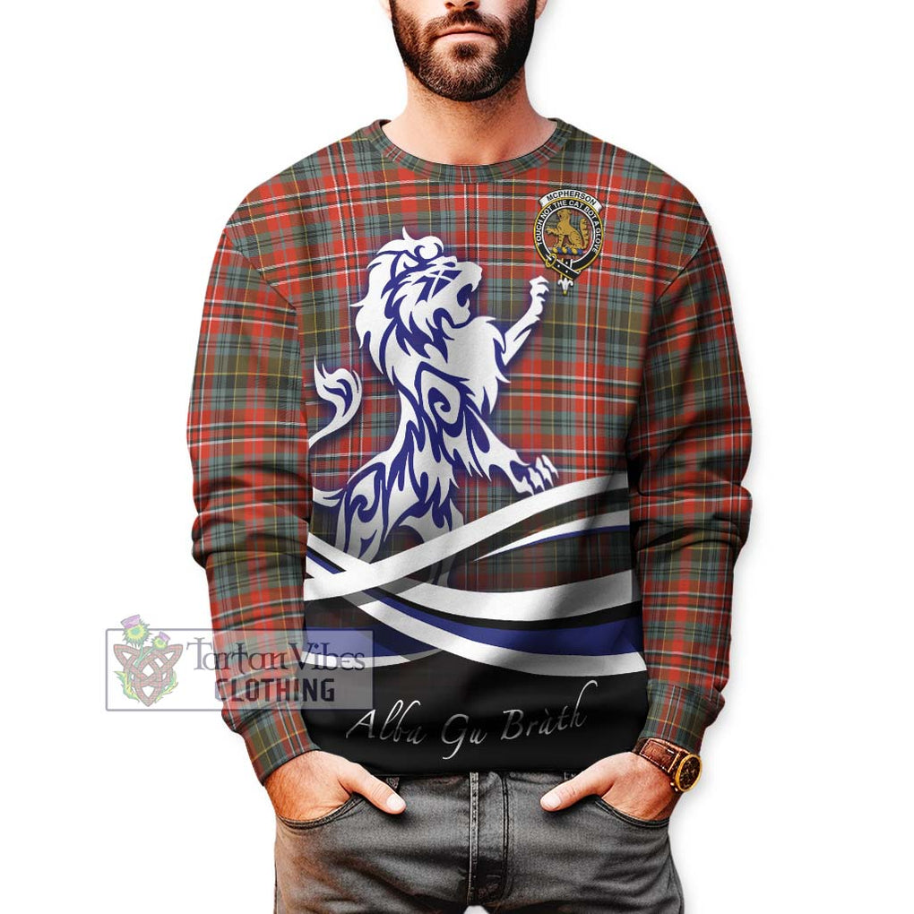McPherson Weathered Tartan Sweatshirt with Alba Gu Brath Regal Lion Emblem Unisex - Tartan Vibes Clothing
