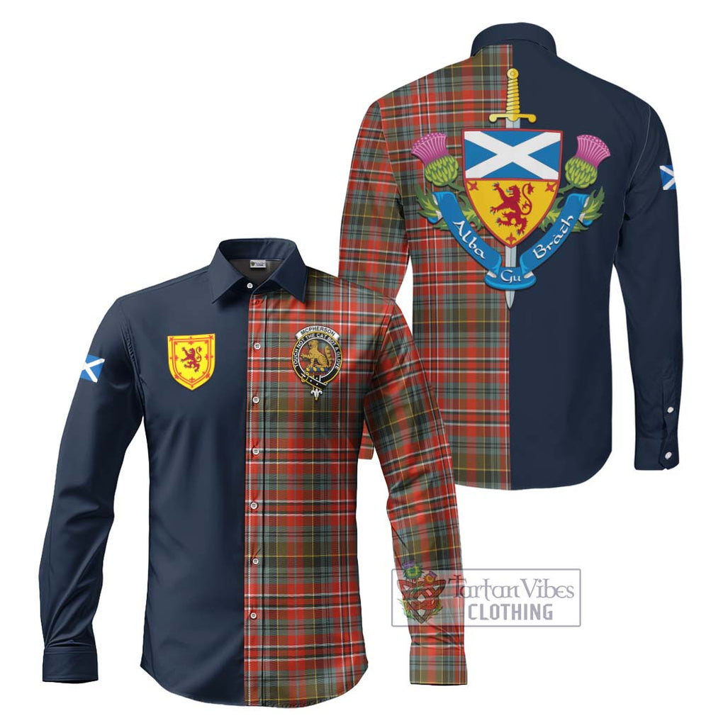 McPherson Weathered Tartan Long Sleeve Button Shirt Alba with Scottish Lion Royal Arm Half Style Men's Shirt S - Tartan Vibes Clothing