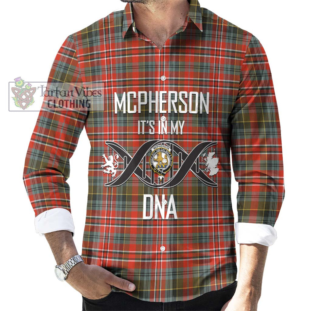McPherson Weathered Tartan Long Sleeve Button Shirt with Family Crest DNA In Me Style Men's Shirt S - Tartanvibesclothing Shop