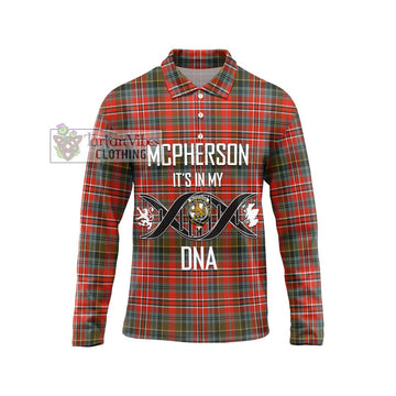 McPherson Weathered Tartan Long Sleeve Polo Shirt with Family Crest DNA In Me Style Unisex - Tartan Vibes Clothing