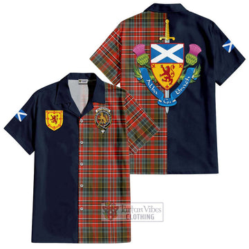 McPherson Weathered Tartan Hawaiian Shirt Alba with Scottish Lion Royal Arm Half Style Kid - Tartan Vibes Clothing
