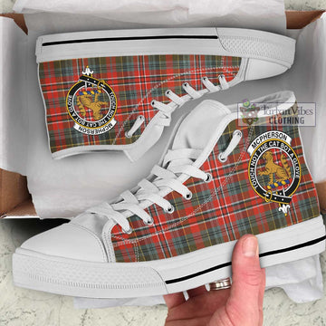 McPherson Weathered Tartan High Top Shoes with Family Crest Kid High Top - White Sole - Tartan Vibes Clothing