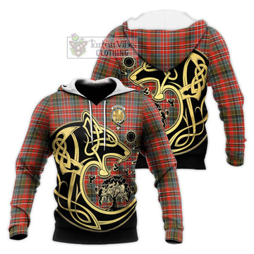 McPherson Weathered Tartan Knitted Hoodie with Family Crest Celtic Wolf Style Unisex Knitted Pullover Hoodie - Tartan Vibes Clothing