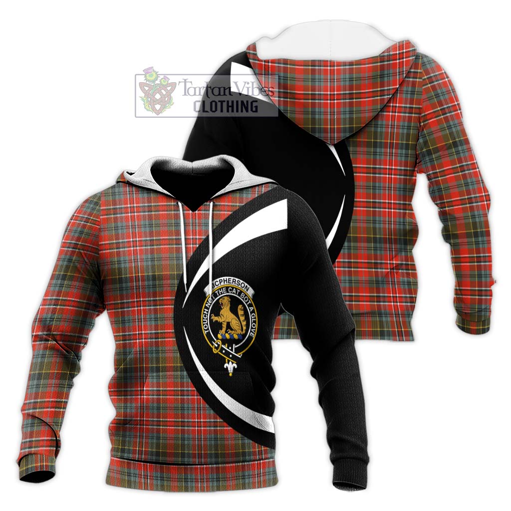 McPherson Weathered Tartan Knitted Hoodie with Family Crest Circle Style Unisex Knitted Pullover Hoodie - Tartan Vibes Clothing