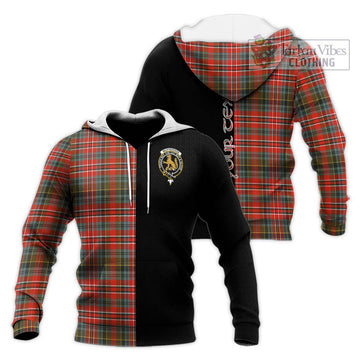 McPherson Weathered Tartan Knitted Hoodie with Family Crest and Half Of Me Style Unisex Knitted Pullover Hoodie - Tartan Vibes Clothing