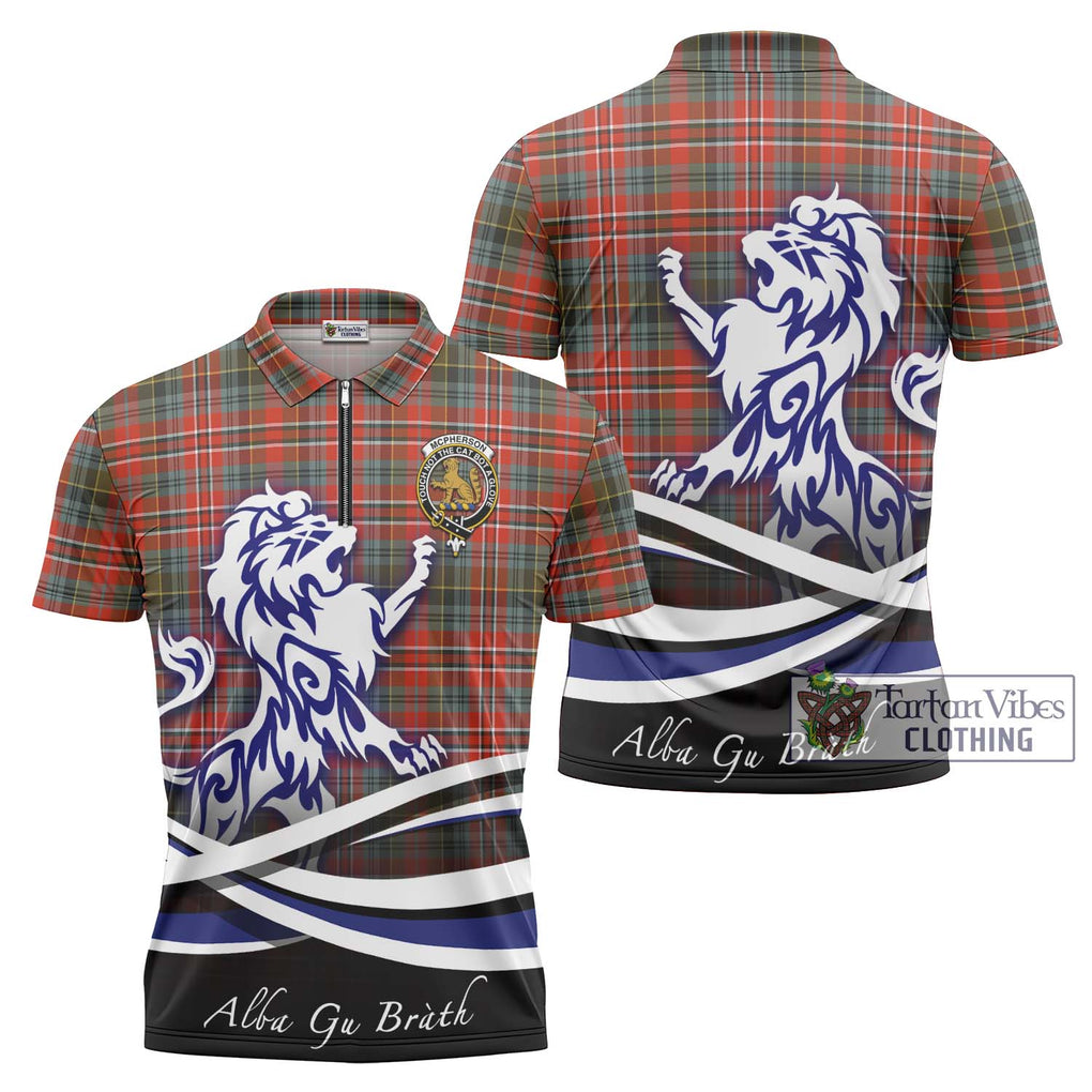 McPherson Weathered Tartan Zipper Polo Shirt with Alba Gu Brath Regal Lion Emblem Unisex - Tartan Vibes Clothing