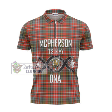 McPherson Weathered Tartan Zipper Polo Shirt with Family Crest DNA In Me Style - Tartan Vibes Clothing