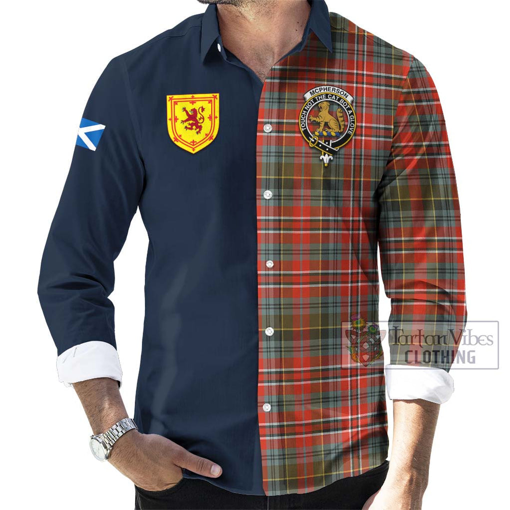 McPherson Weathered Tartan Long Sleeve Button Shirt Alba with Scottish Lion Royal Arm Half Style Men's Shirt - Tartan Vibes Clothing