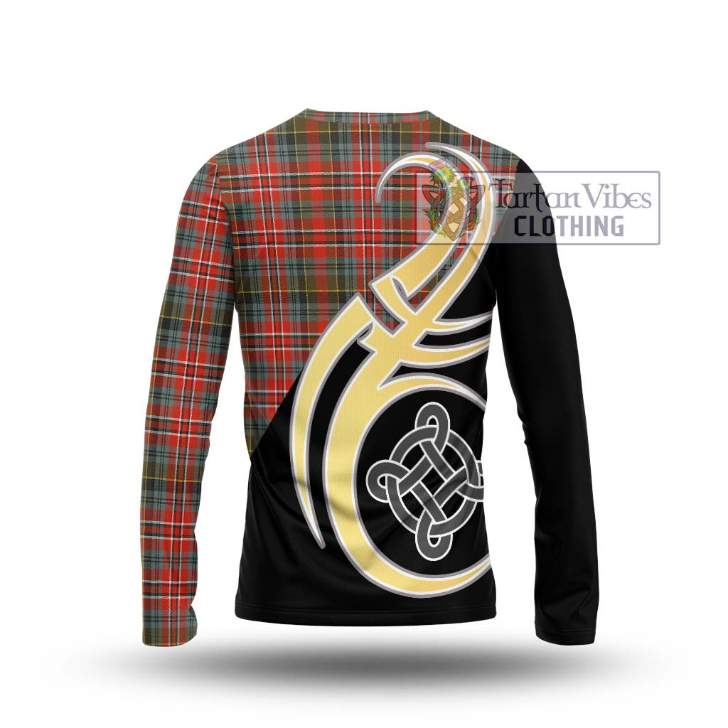 McPherson Weathered Tartan Long Sleeve T-Shirt with Family Crest and Celtic Symbol Style - Tartan Vibes Clothing