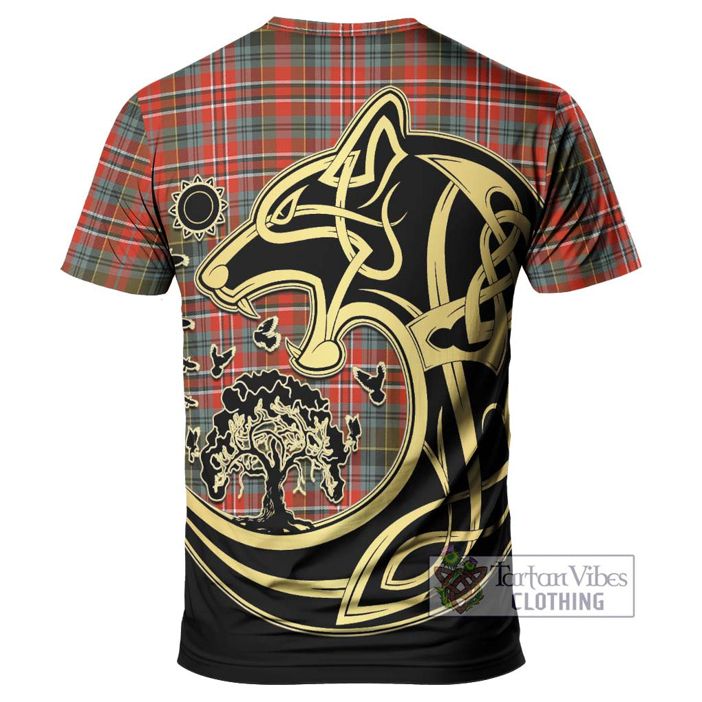 McPherson Weathered Tartan T-Shirt with Family Crest Celtic Wolf Style - Tartan Vibes Clothing