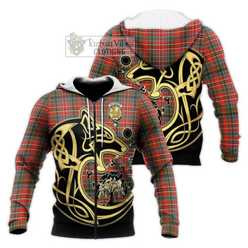 McPherson Weathered Tartan Knitted Hoodie with Family Crest Celtic Wolf Style Unisex Knitted Zip Hoodie - Tartan Vibes Clothing