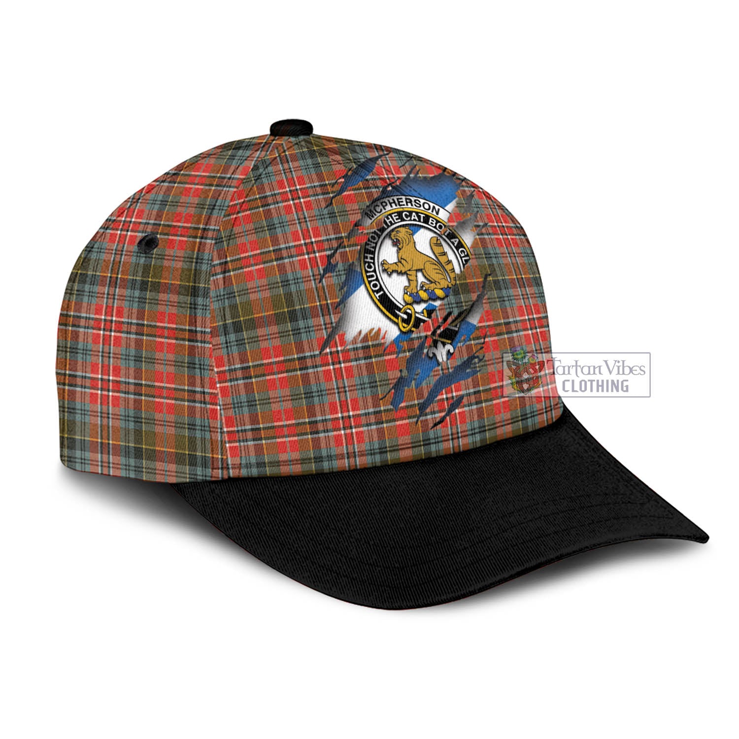 Tartan Vibes Clothing McPherson Weathered Tartan Classic Cap with Family Crest In Me Style