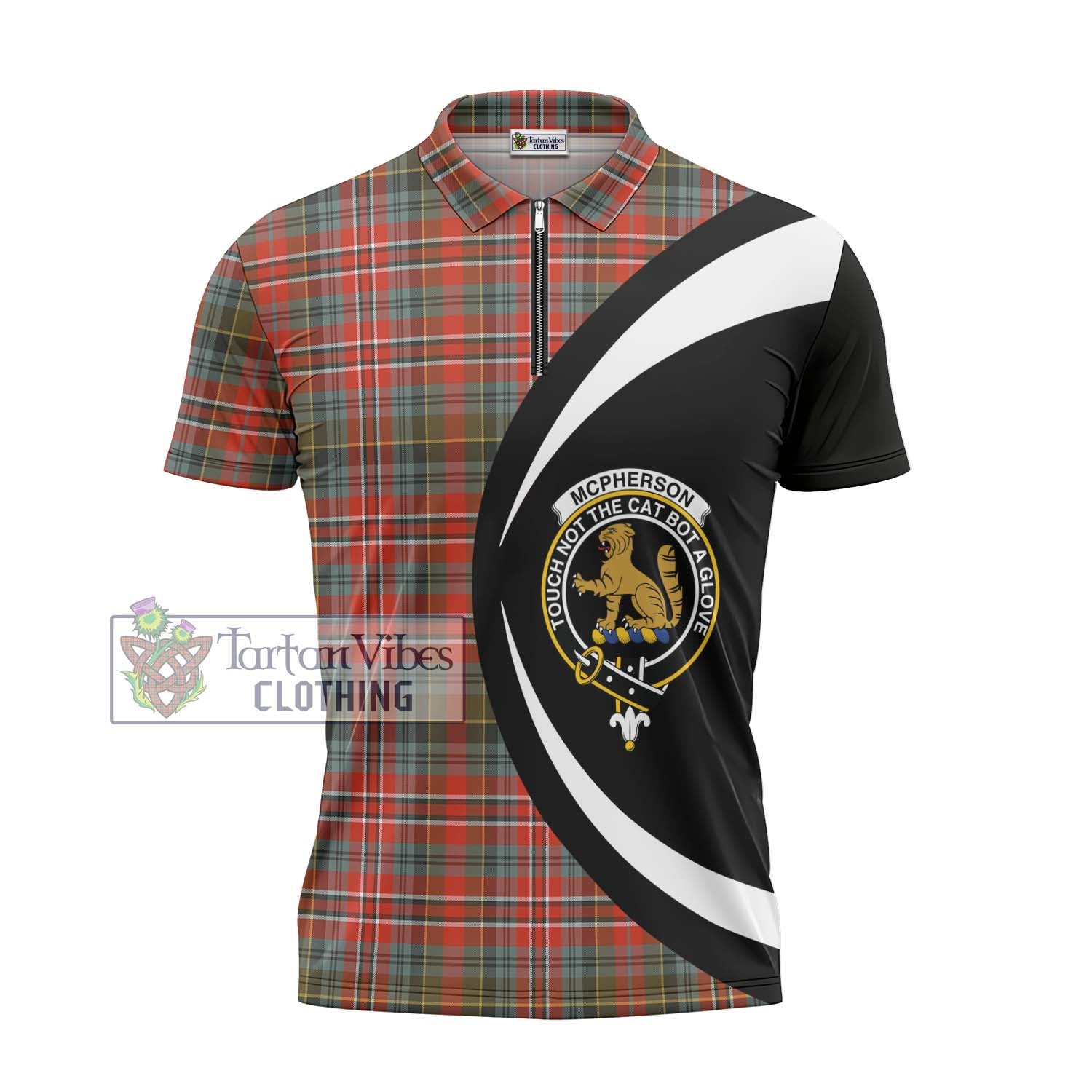 McPherson Weathered Tartan Zipper Polo Shirt with Family Crest Circle Style - Tartan Vibes Clothing