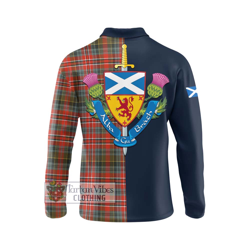 McPherson Weathered Tartan Long Sleeve Polo Shirt Alba with Scottish Lion Royal Arm Half Style - Tartan Vibes Clothing