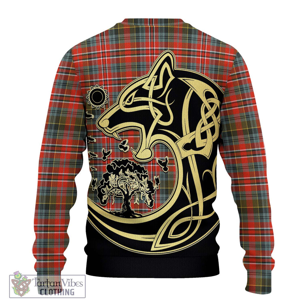 McPherson Weathered Tartan Ugly Sweater with Family Crest Celtic Wolf Style - Tartan Vibes Clothing
