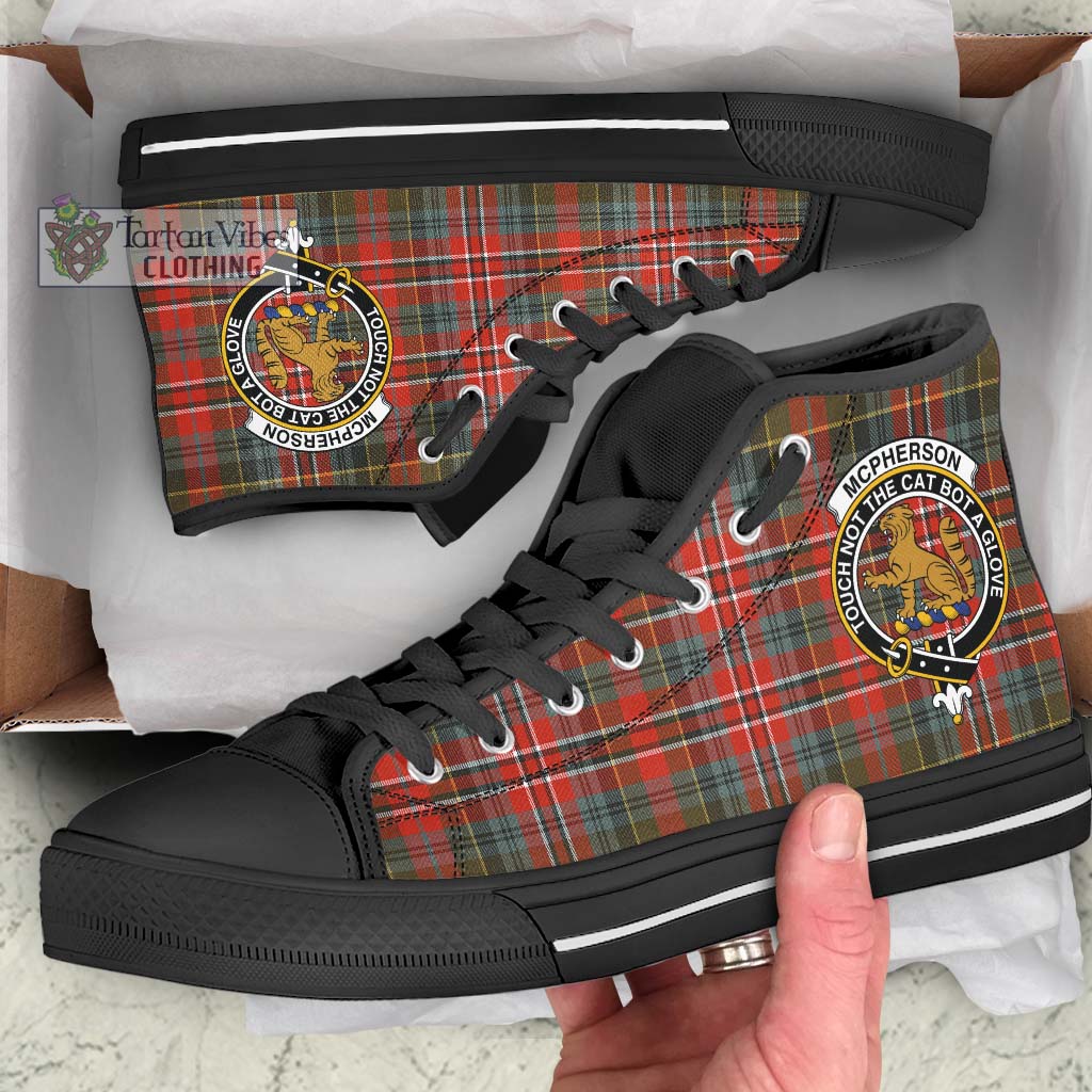 McPherson Weathered Tartan High Top Shoes with Family Crest - Tartan Vibes Clothing
