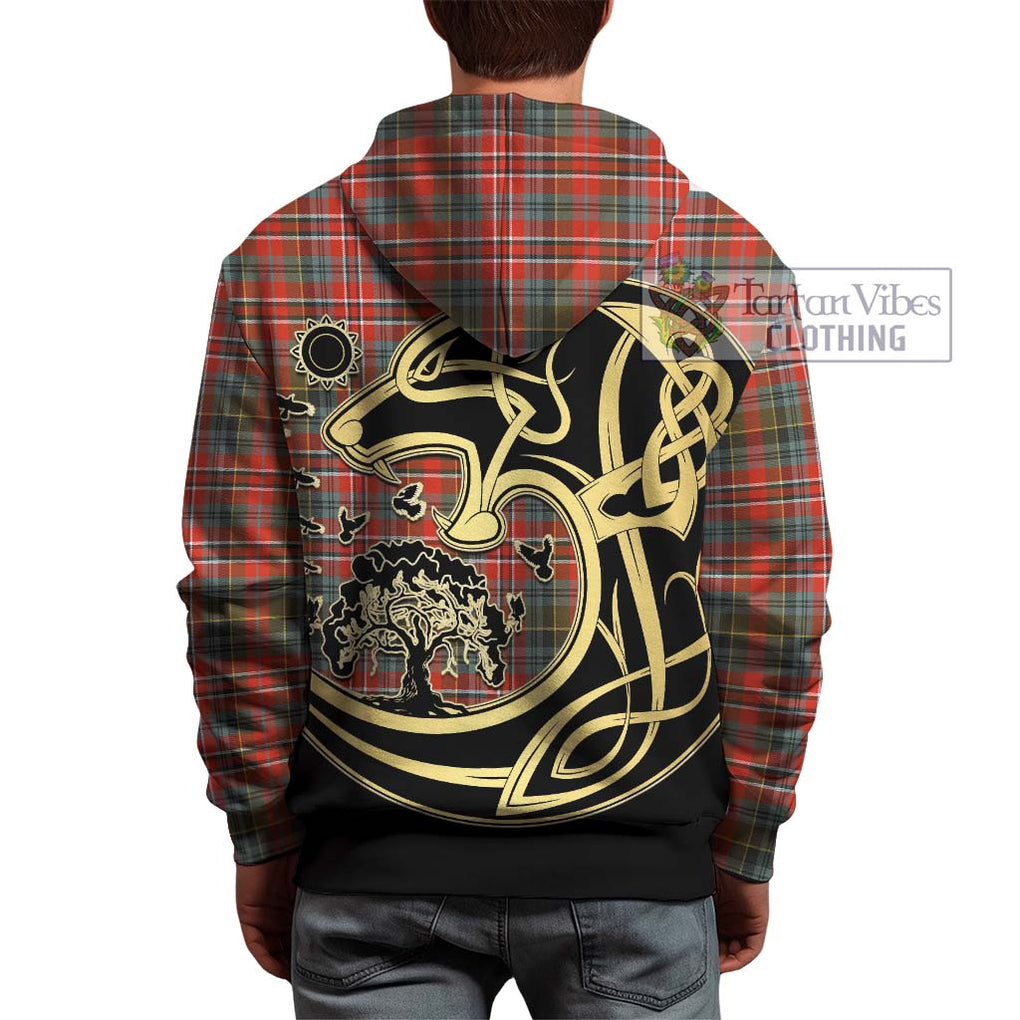 McPherson Weathered Tartan Hoodie with Family Crest Celtic Wolf Style - Tartan Vibes Clothing