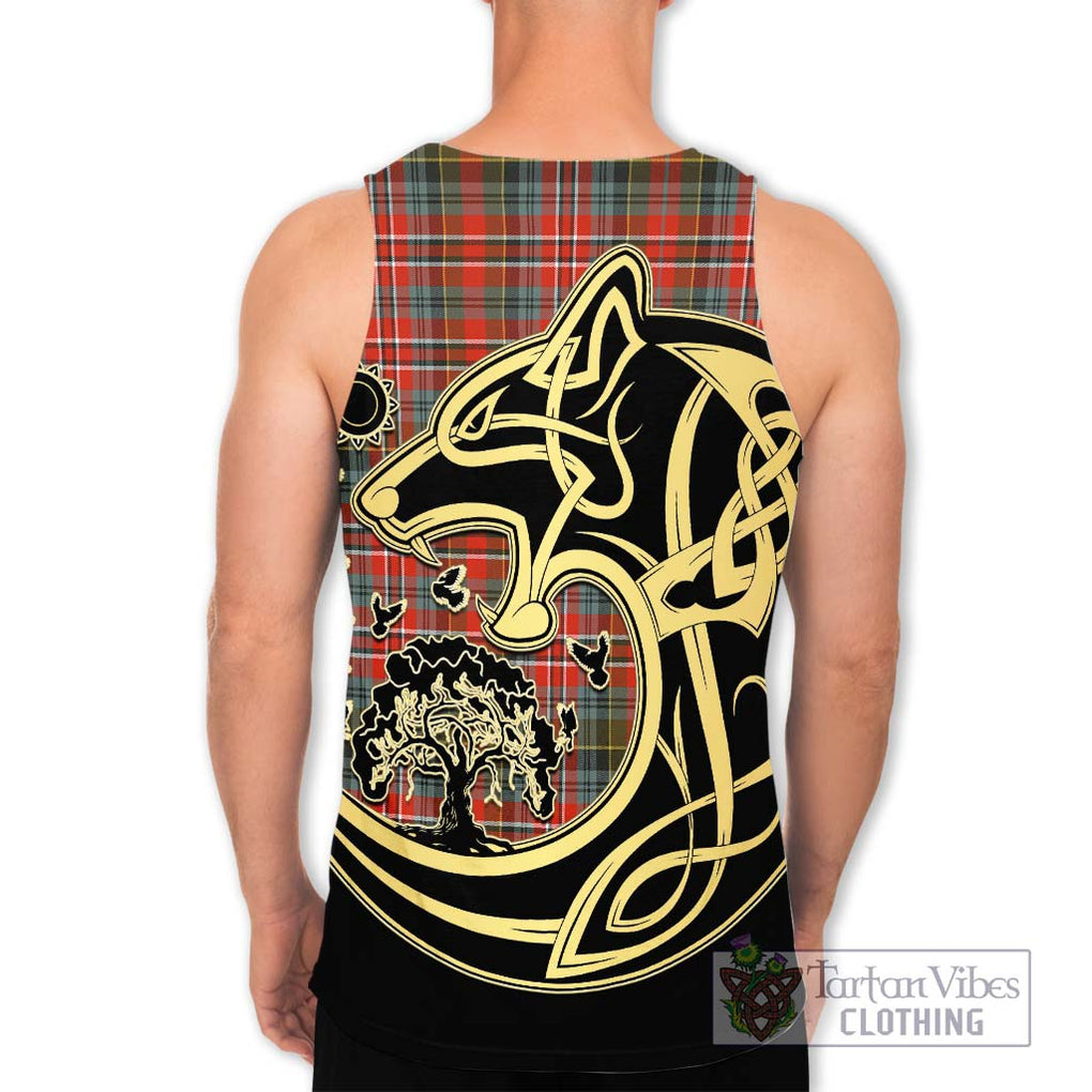 McPherson Weathered Tartan Men's Tank Top with Family Crest Celtic Wolf Style - Tartan Vibes Clothing