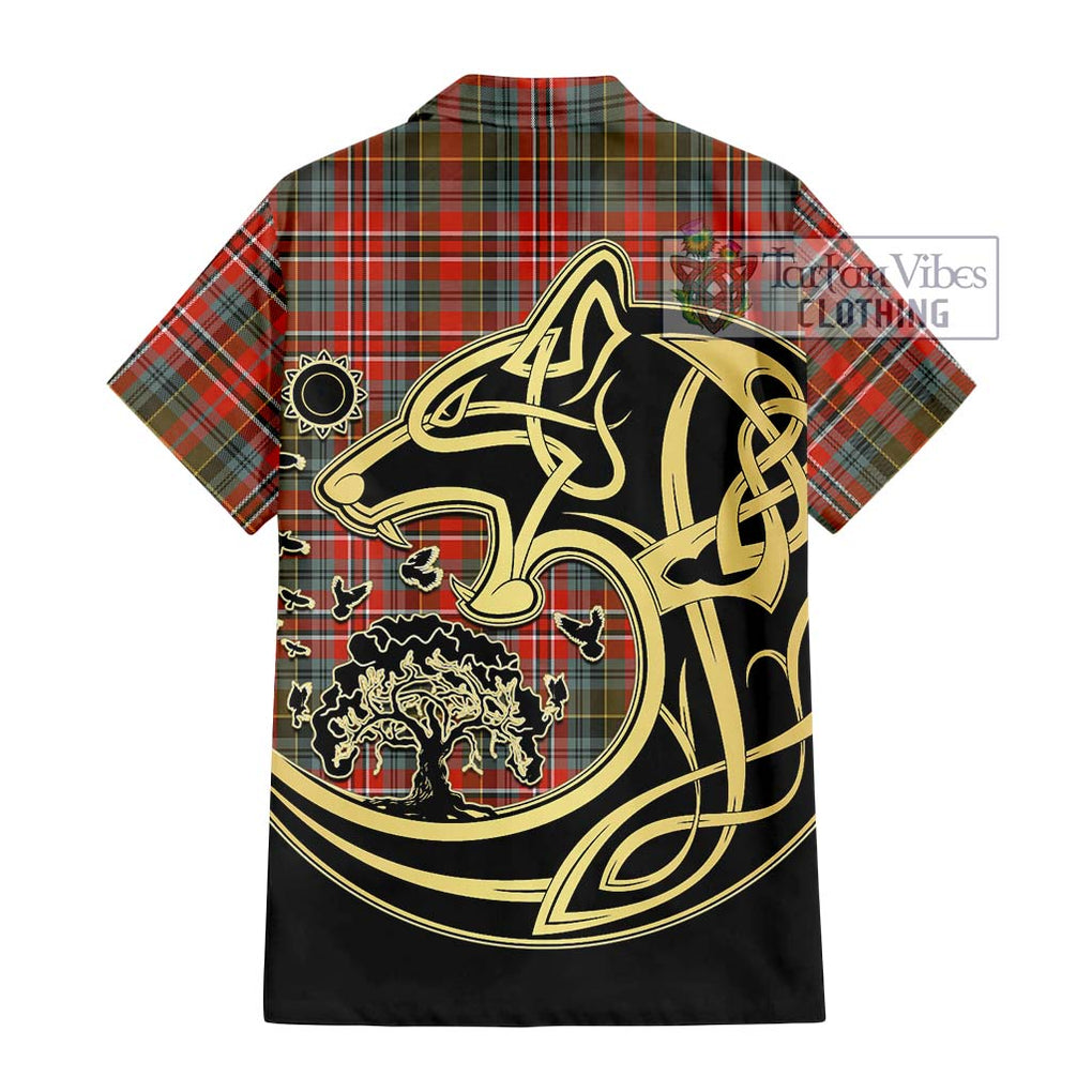 McPherson Weathered Tartan Hawaiian Shirt with Family Crest Celtic Wolf Style - Tartan Vibes Clothing