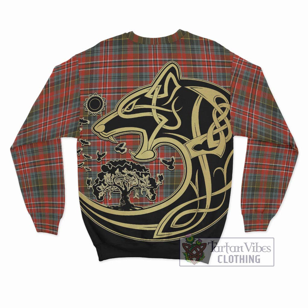 McPherson Weathered Tartan Sweatshirt with Family Crest Celtic Wolf Style - Tartan Vibes Clothing