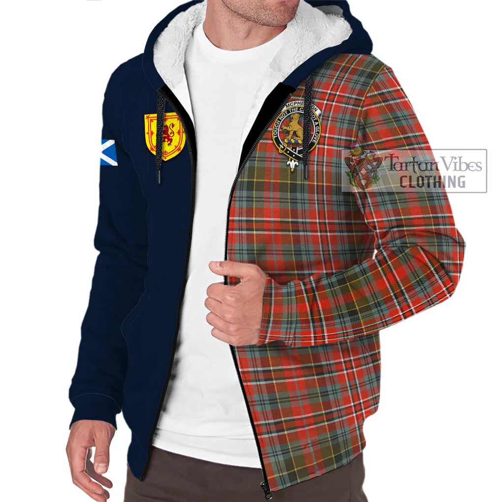 McPherson Weathered Tartan Sherpa Hoodie Alba with Scottish Lion Royal Arm Half Style - Tartan Vibes Clothing