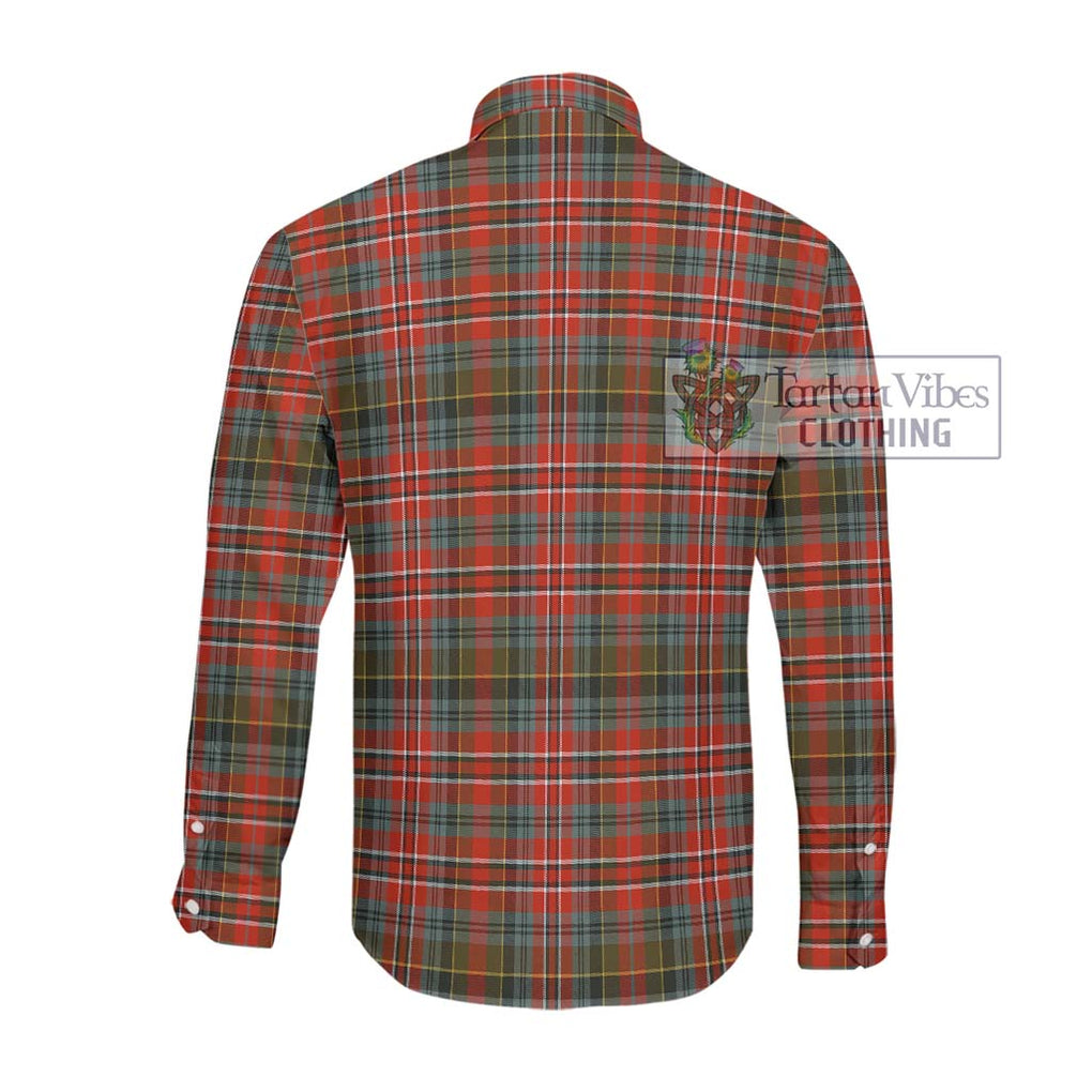 McPherson Weathered Tartan Long Sleeve Button Shirt with Family Crest DNA In Me Style - Tartanvibesclothing Shop
