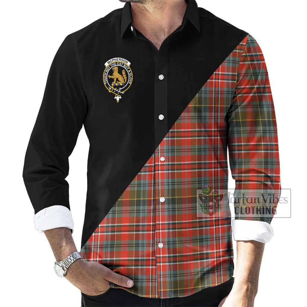McPherson Weathered Tartan Long Sleeve Button Shirt with Family Crest and Military Logo Style - Tartanvibesclothing Shop