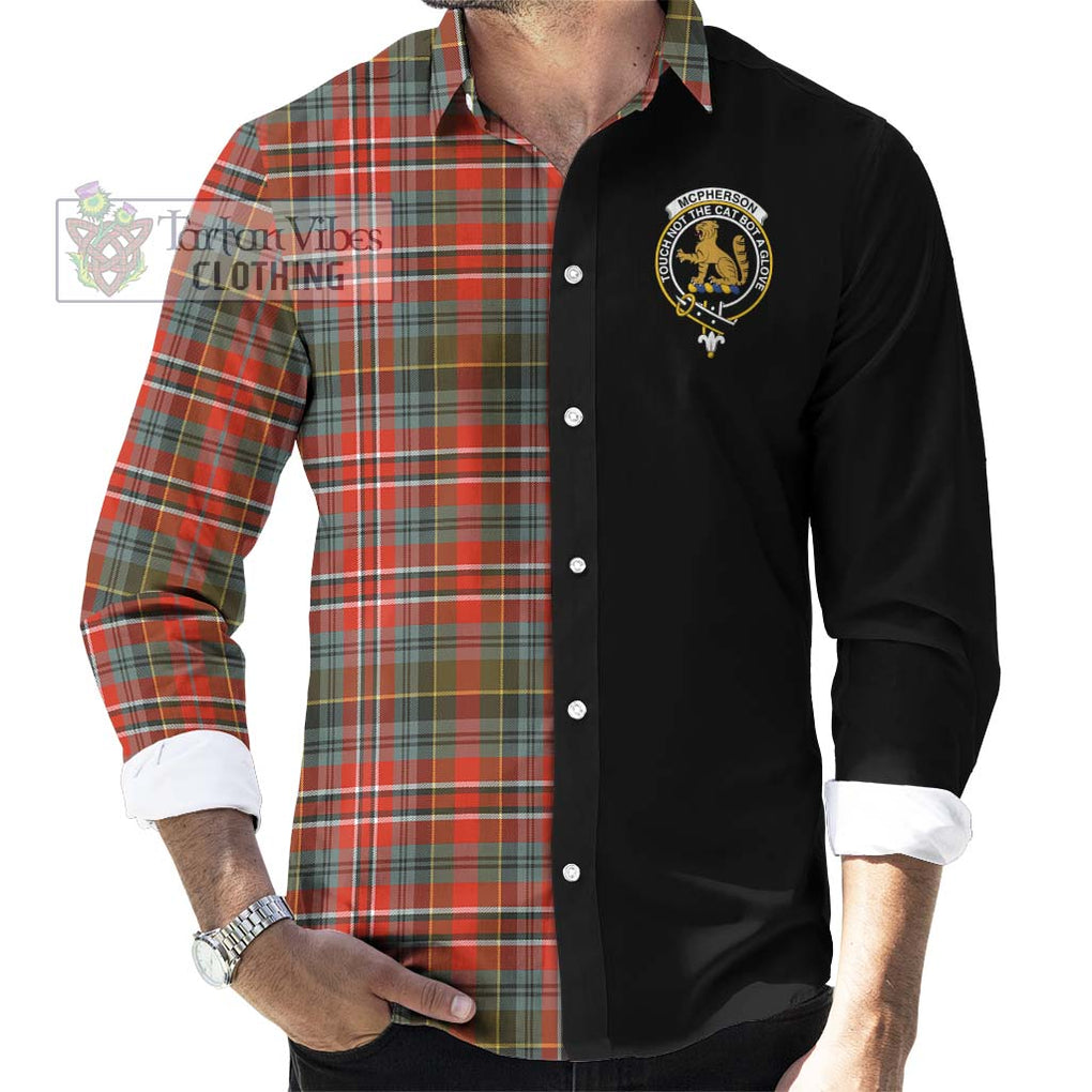 McPherson Weathered Tartan Long Sleeve Button Shirt with Family Crest and Half Of Me Style - Tartanvibesclothing Shop