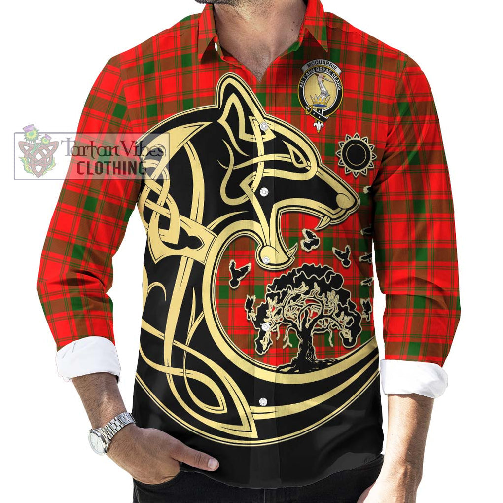 McQuarrie Modern Tartan Long Sleeve Button Shirt with Family Crest Celtic Wolf Style - Tartan Vibes Clothing