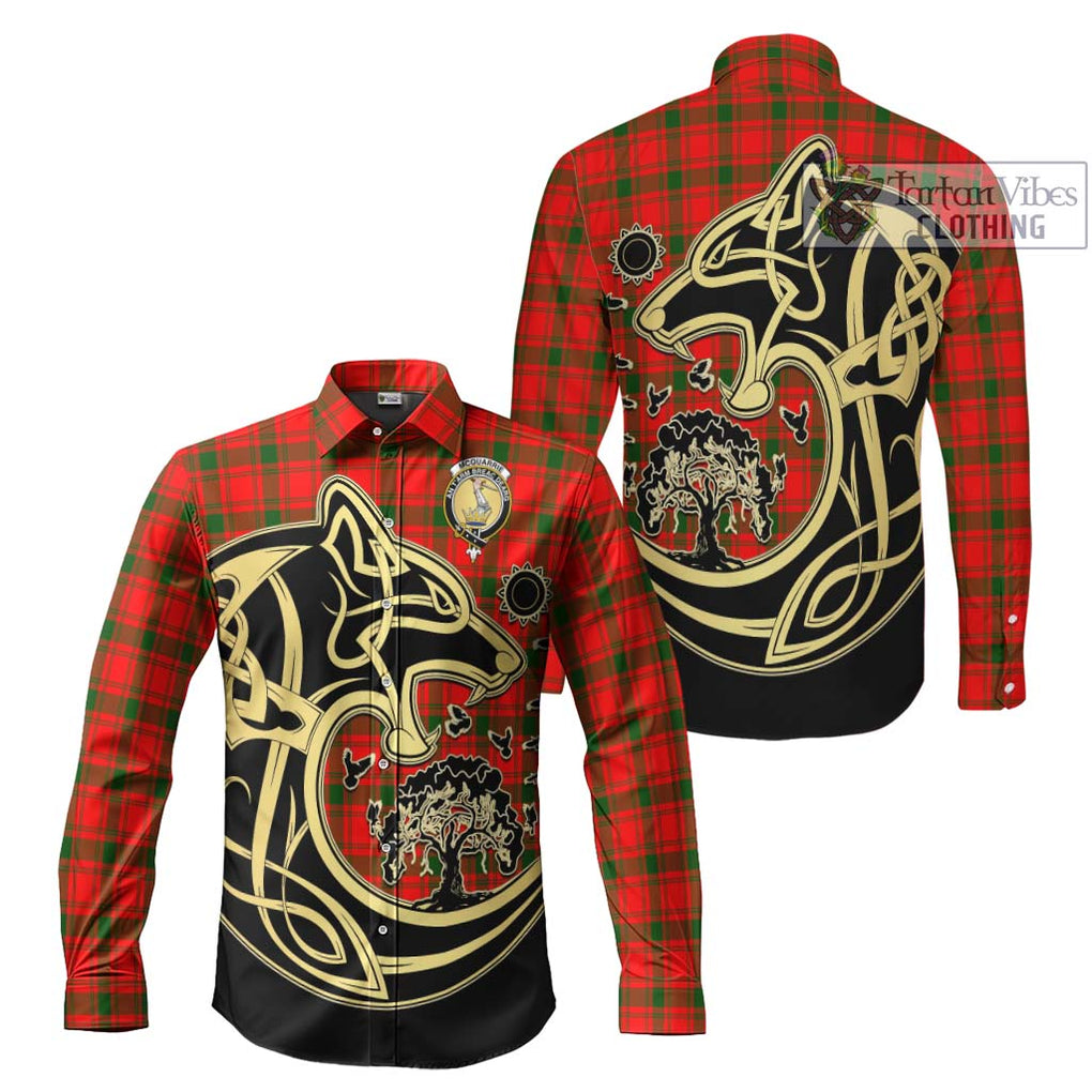 McQuary Modern Tartan Long Sleeve Button Shirt with Family Crest Celtic Wolf Style Men's Shirt S - Tartan Vibes Clothing