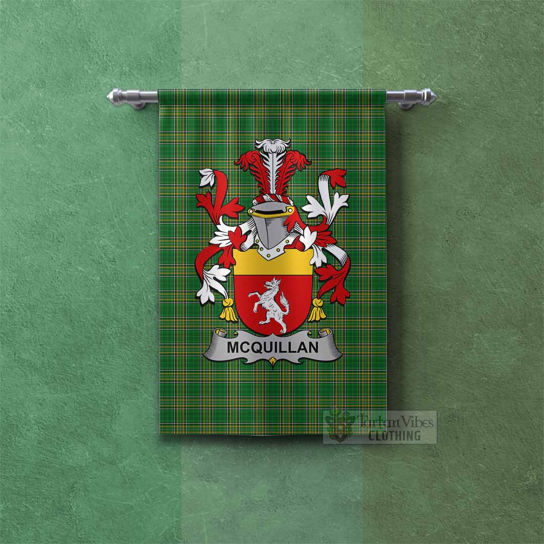 Tartan Vibes Clothing McQuillan Irish Clan Tartan Gonfalon, Tartan Banner with Coat of Arms
