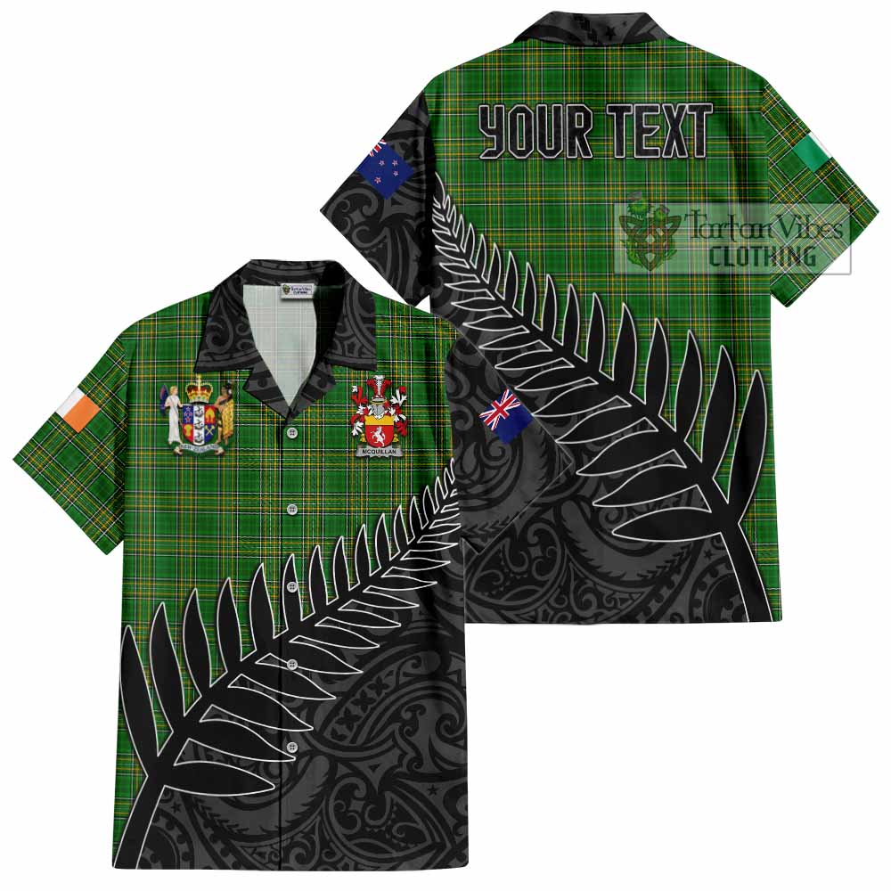 Tartan Vibes Clothing McQuillan Irish Clan Tartan Short Sleeve Button Shirt with Coat of Arms New Zealand Silver Fern Half Style