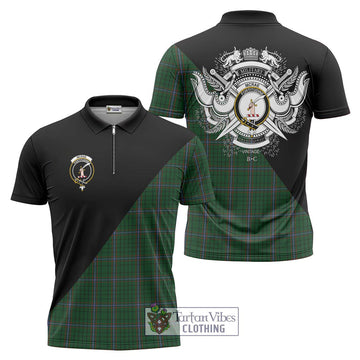 McRae Tartan Zipper Polo Shirt with Family Crest and Military Logo Style Unisex - Tartanvibesclothing Shop