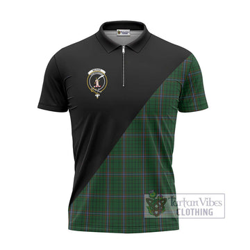 McRae Tartan Zipper Polo Shirt with Family Crest and Military Logo Style - Tartanvibesclothing Shop