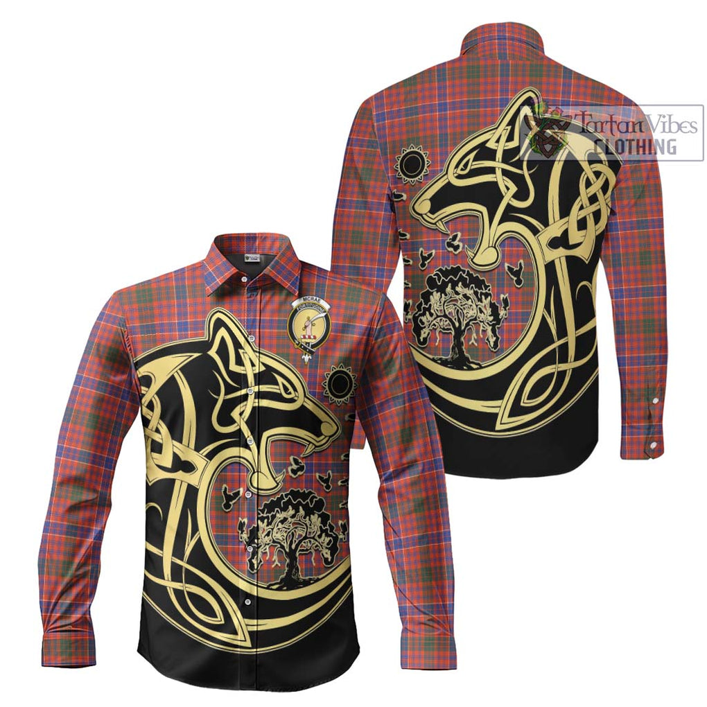 McRae Ancient Tartan Long Sleeve Button Shirt with Family Crest Celtic Wolf Style Men's Shirt S - Tartan Vibes Clothing