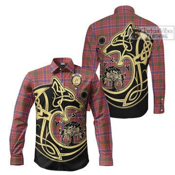 McRae Ancient Tartan Long Sleeve Button Shirt with Family Crest Celtic Wolf Style Men's Shirt S - Tartan Vibes Clothing