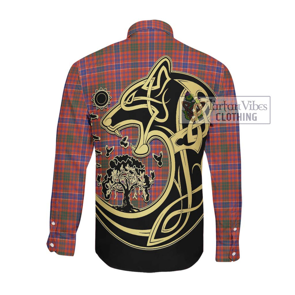 McRae Ancient Tartan Long Sleeve Button Shirt with Family Crest Celtic Wolf Style Men's Shirt - Tartan Vibes Clothing