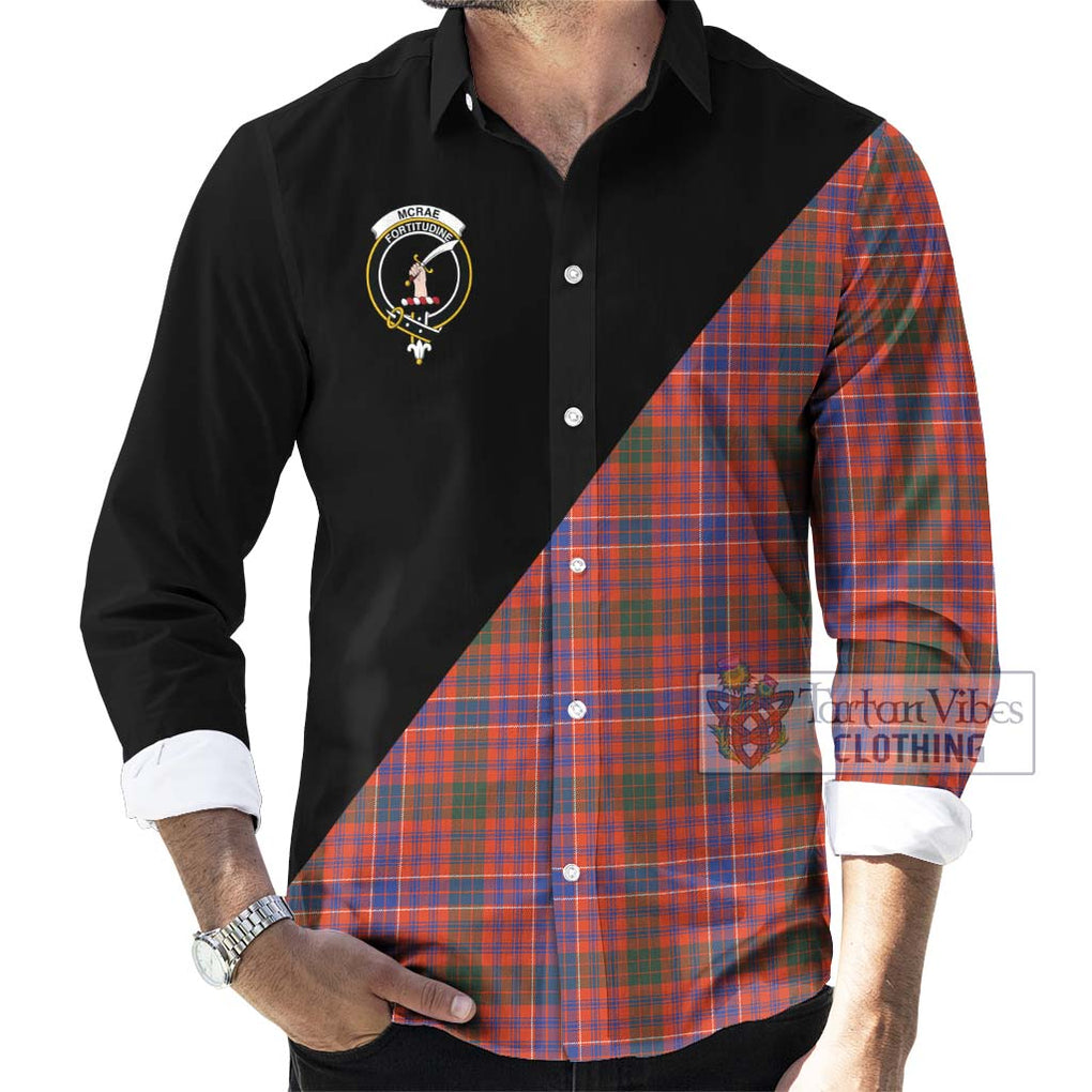 McRae Ancient Tartan Long Sleeve Button Shirt with Family Crest and Military Logo Style - Tartanvibesclothing Shop