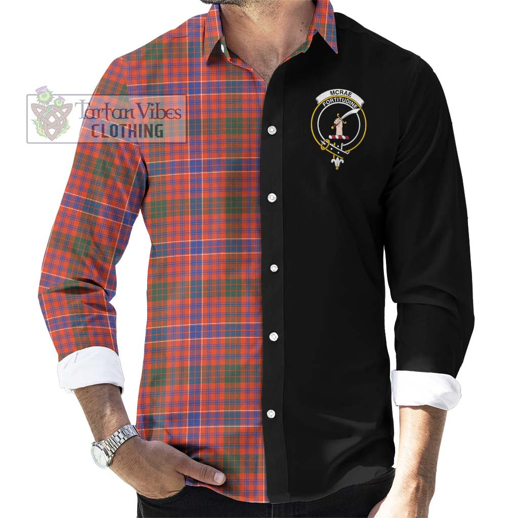 McRae Ancient Tartan Long Sleeve Button Shirt with Family Crest and Half Of Me Style - Tartanvibesclothing Shop