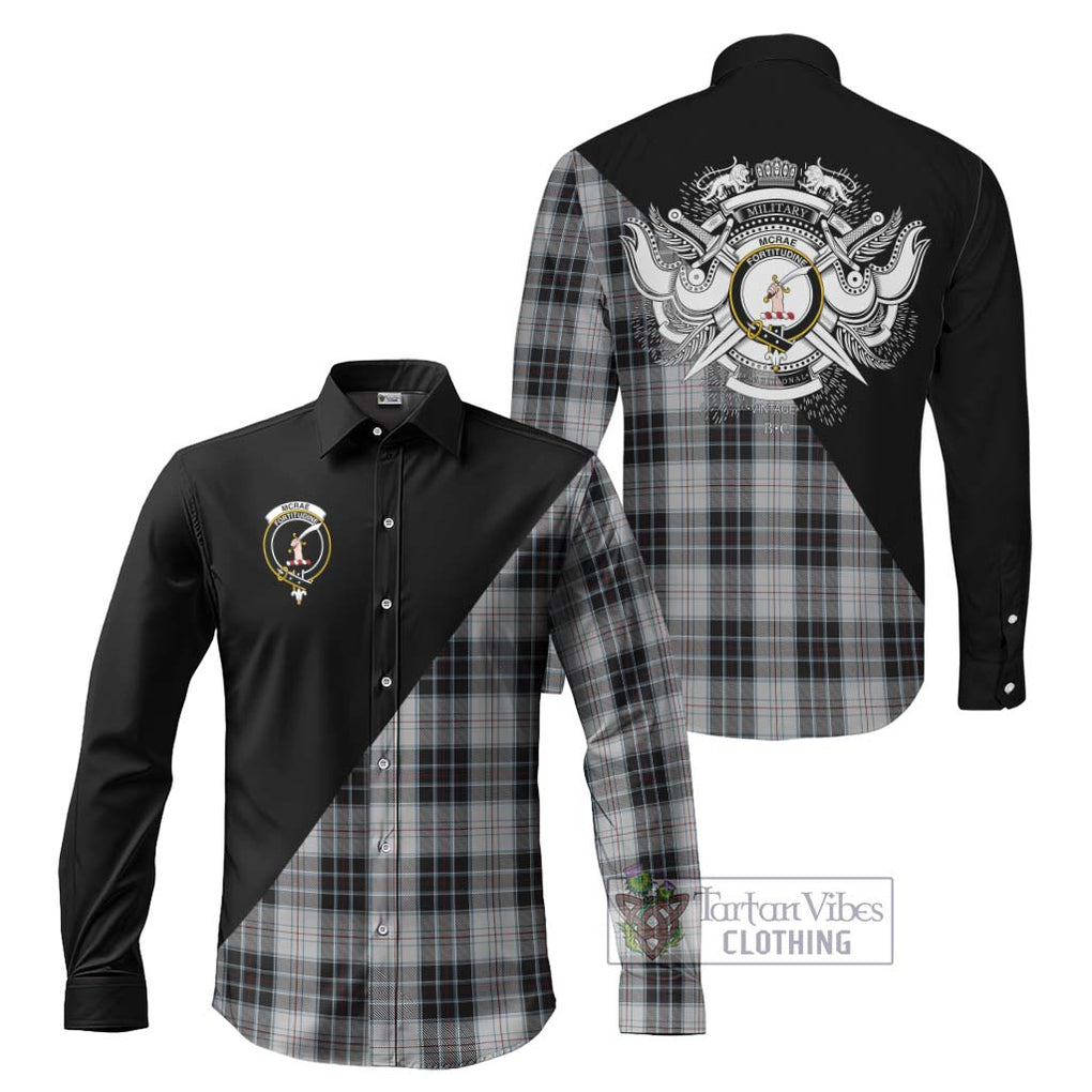 McRae Dress Tartan Long Sleeve Button Shirt with Family Crest and Military Logo Style Men's Shirt S - Tartanvibesclothing Shop
