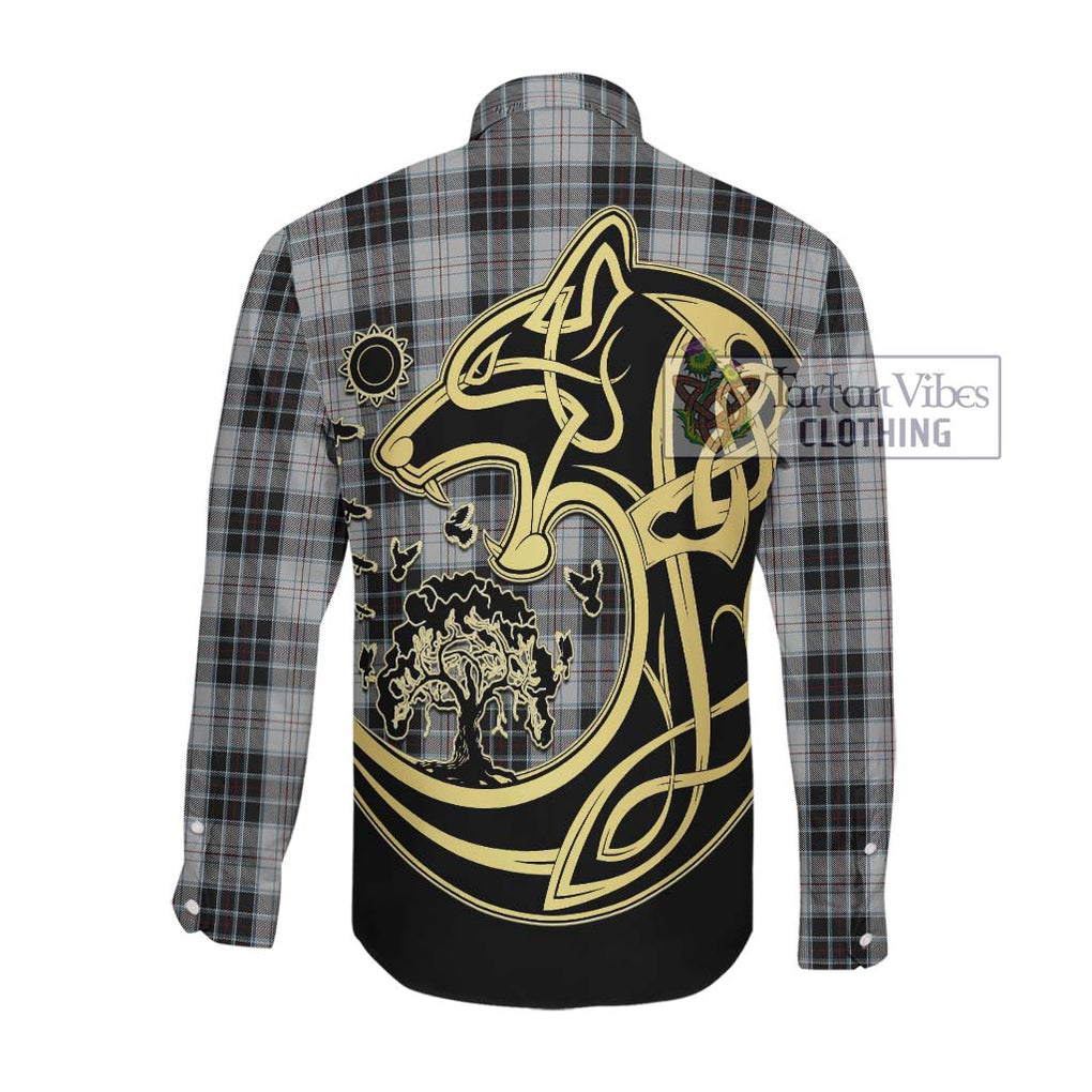 McRae Dress Tartan Long Sleeve Button Shirt with Family Crest Celtic Wolf Style Men's Shirt - Tartan Vibes Clothing