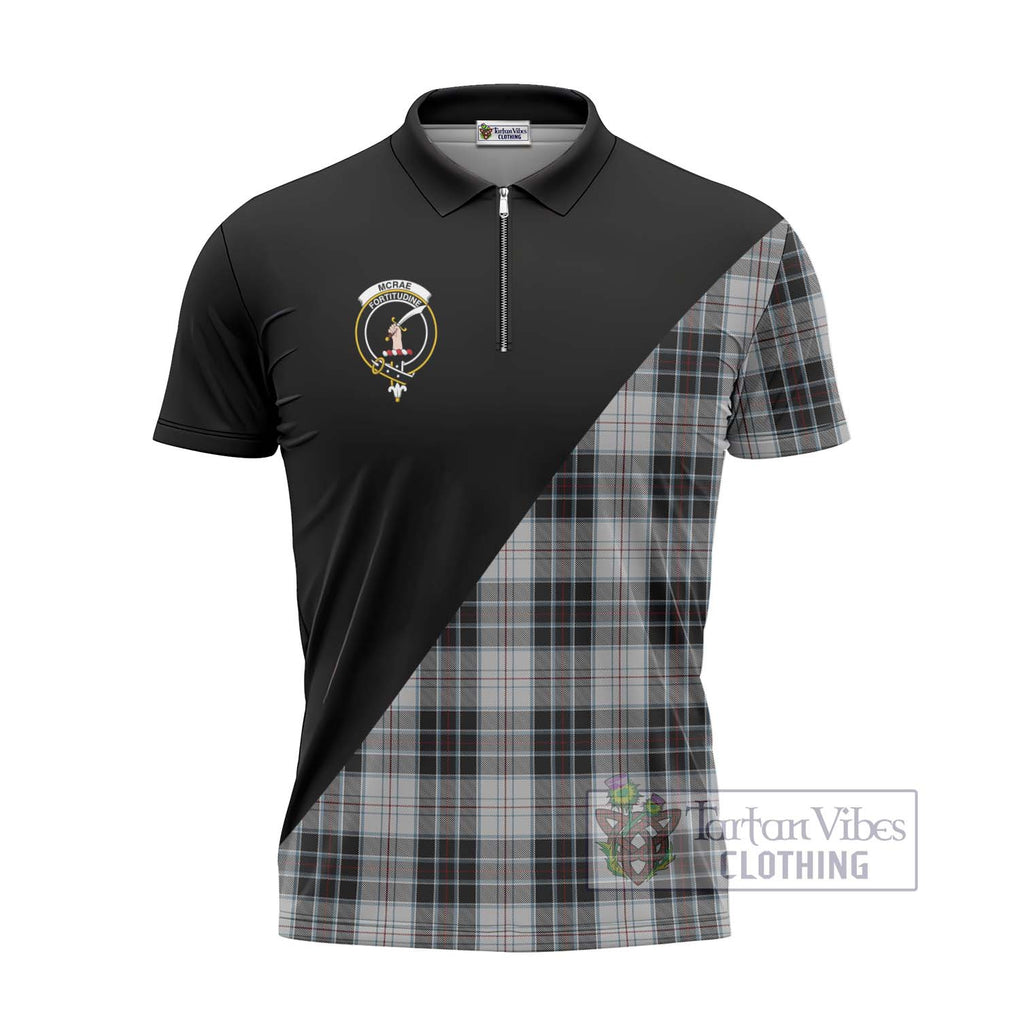 McRae Dress Tartan Zipper Polo Shirt with Family Crest and Military Logo Style - Tartanvibesclothing Shop