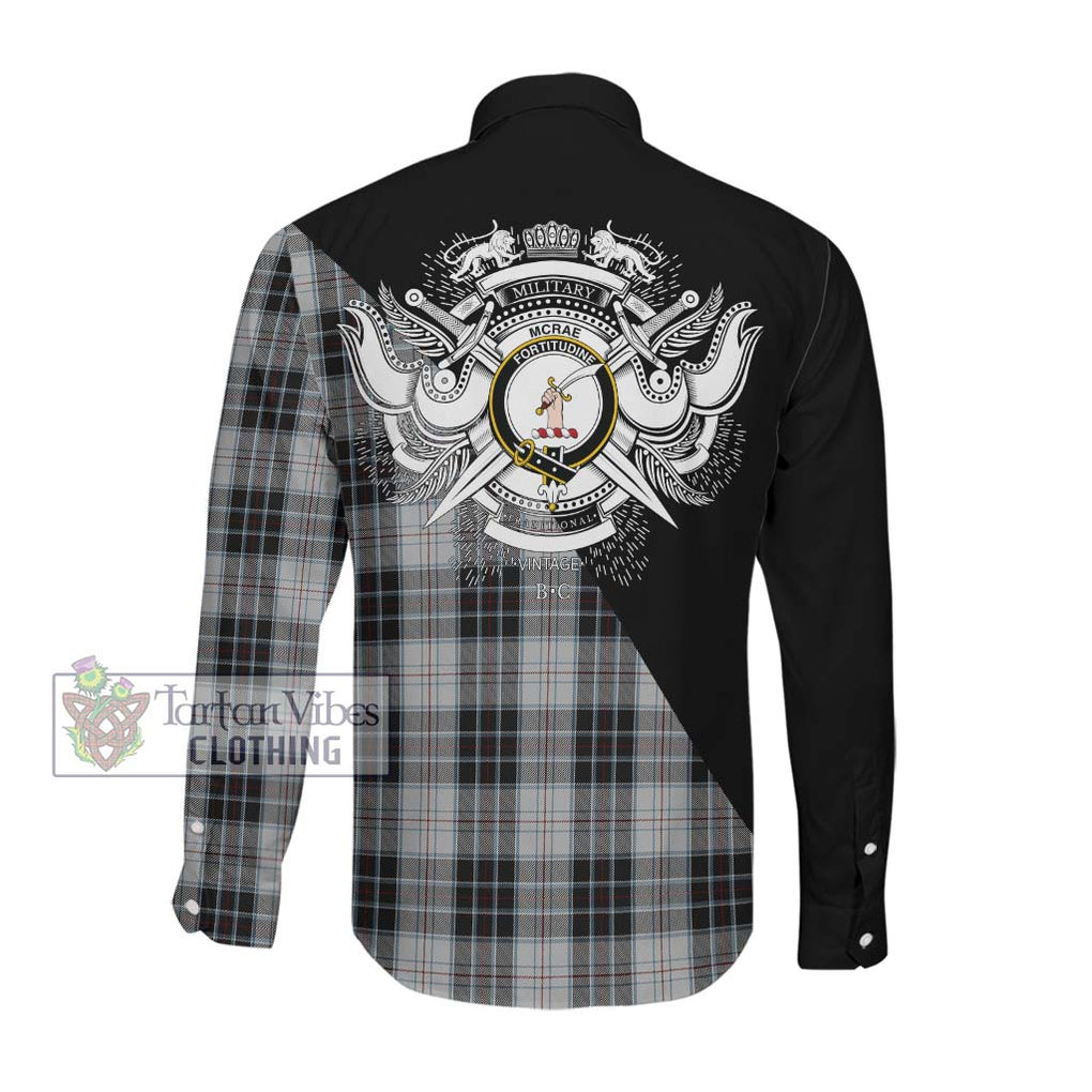 McRae Dress Tartan Long Sleeve Button Shirt with Family Crest and Military Logo Style Men's Shirt - Tartanvibesclothing Shop