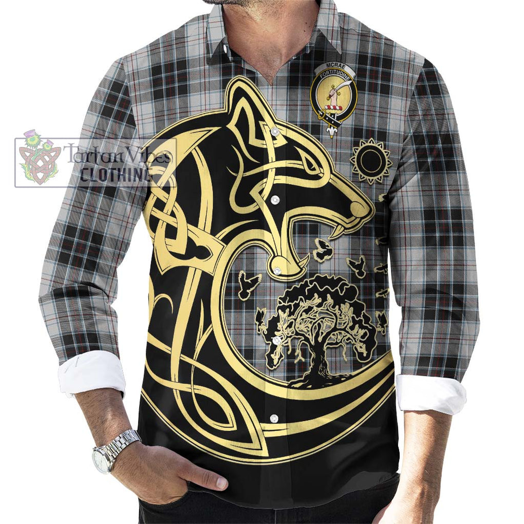 McRae Dress Tartan Long Sleeve Button Shirt with Family Crest Celtic Wolf Style - Tartan Vibes Clothing