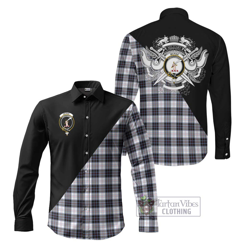 McRae Dress Modern Tartan Long Sleeve Button Shirt with Family Crest and Military Logo Style Men's Shirt S - Tartanvibesclothing Shop