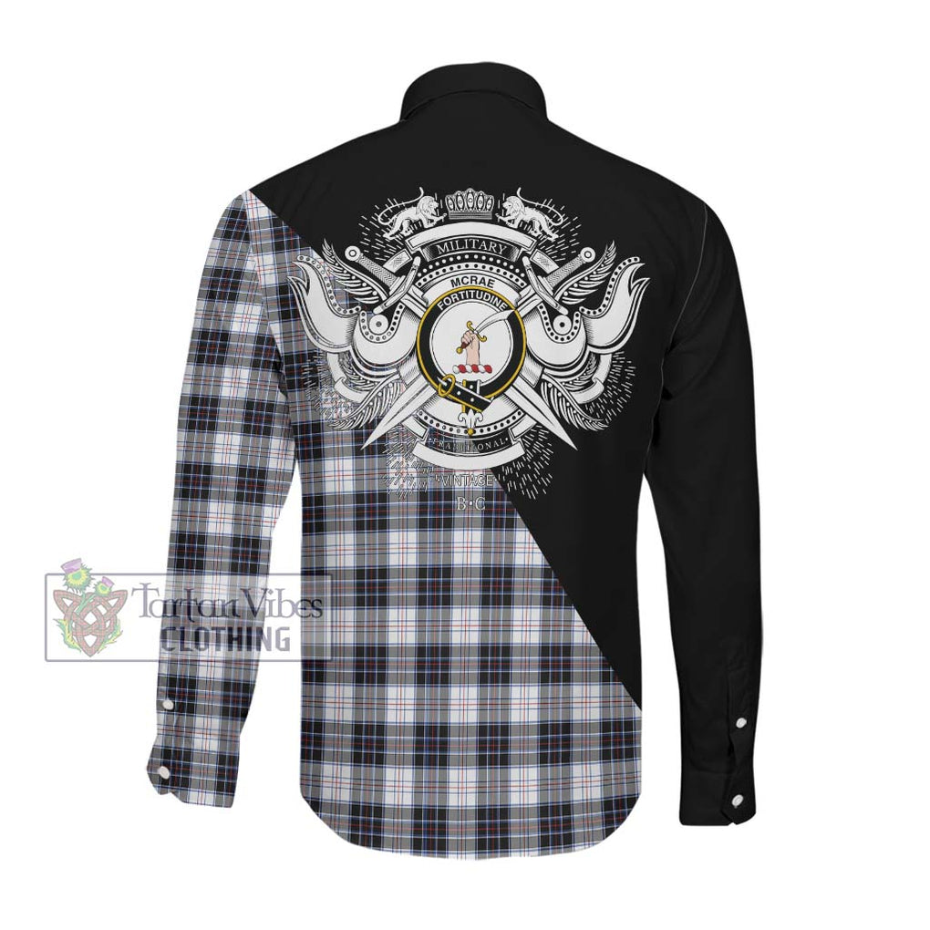 McRae Dress Modern Tartan Long Sleeve Button Shirt with Family Crest and Military Logo Style Men's Shirt - Tartanvibesclothing Shop