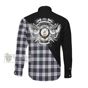 McRae Dress Modern Tartan Long Sleeve Button Shirt with Family Crest and Military Logo Style Men's Shirt - Tartanvibesclothing Shop